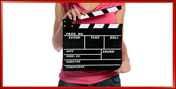 Video Marketing Woman with Movie Clapper Slate