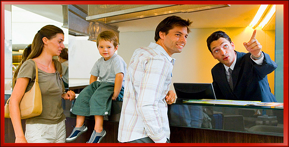 Hotel Front Desk Happy Family Check In