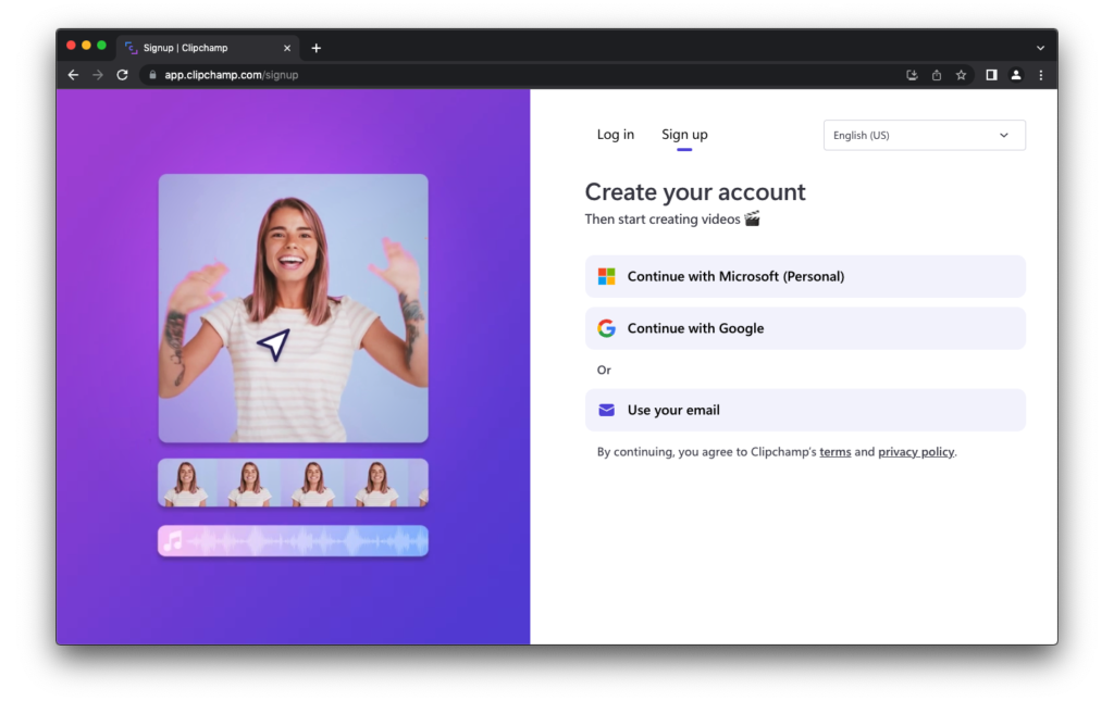 Clipchamp Create Your Account and Sign Up or Login Graphic